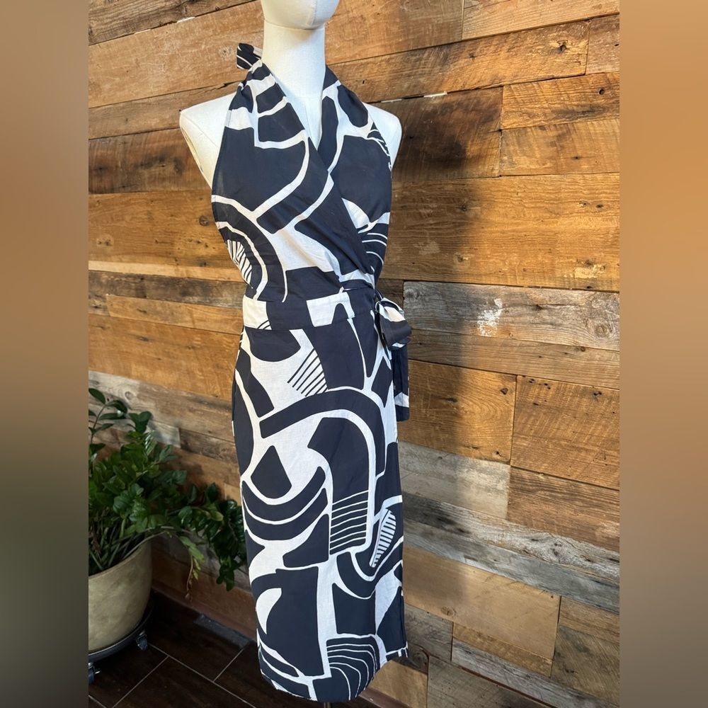 Zara The Nicole Abstract Geometric Print Halter Wrap Midi Dress Size Small NWOT